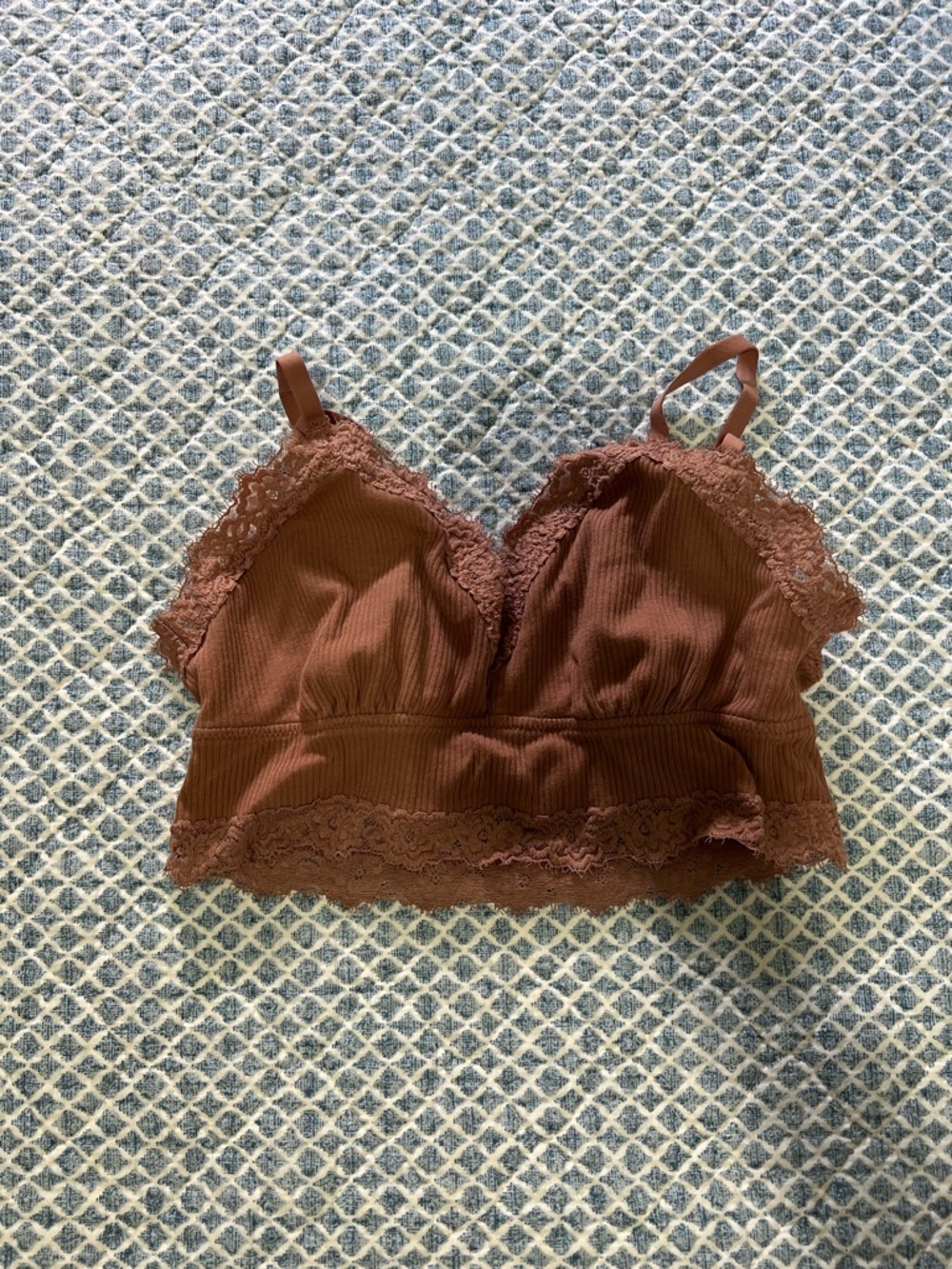 aerie Ribbed Lace Trim Bralette Tank - mauve